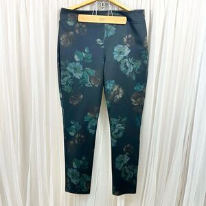 Joseph Ribkoff size 16 new black and dark green floral midrise slip on pants